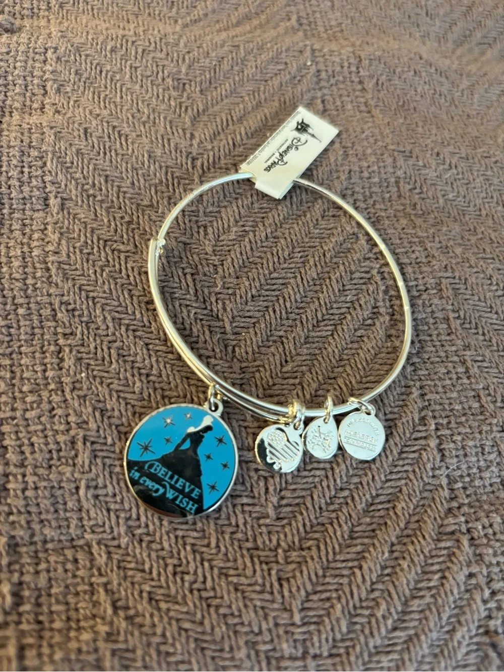 Alex and Ani Silver-tone Blue 'Believe in the Wish' Charm Bangle